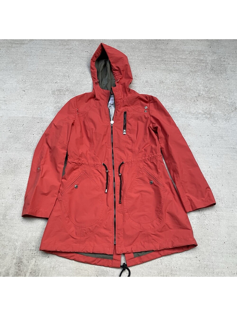 Laundry Shelli Segal Anorak Windbreaker Jacket Hood Orange Olive Green Zip Sz S
